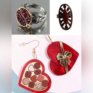 3 Piece Elegant Red Heart Jewelry Set